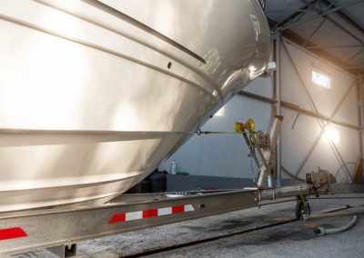 side view of a boat in a storage unit